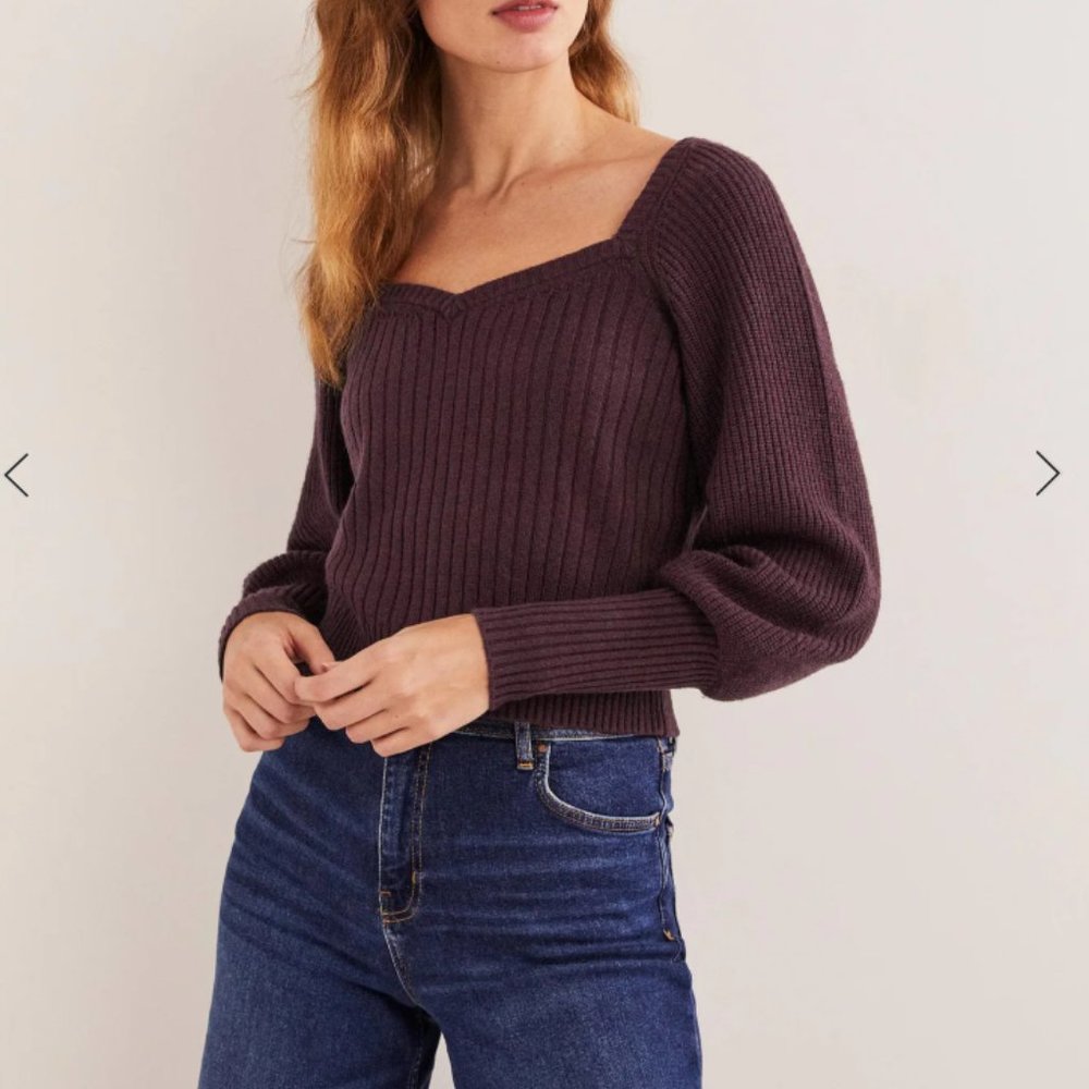 Boden Women's Ribbed V-Neck Sweater in Rich Plum